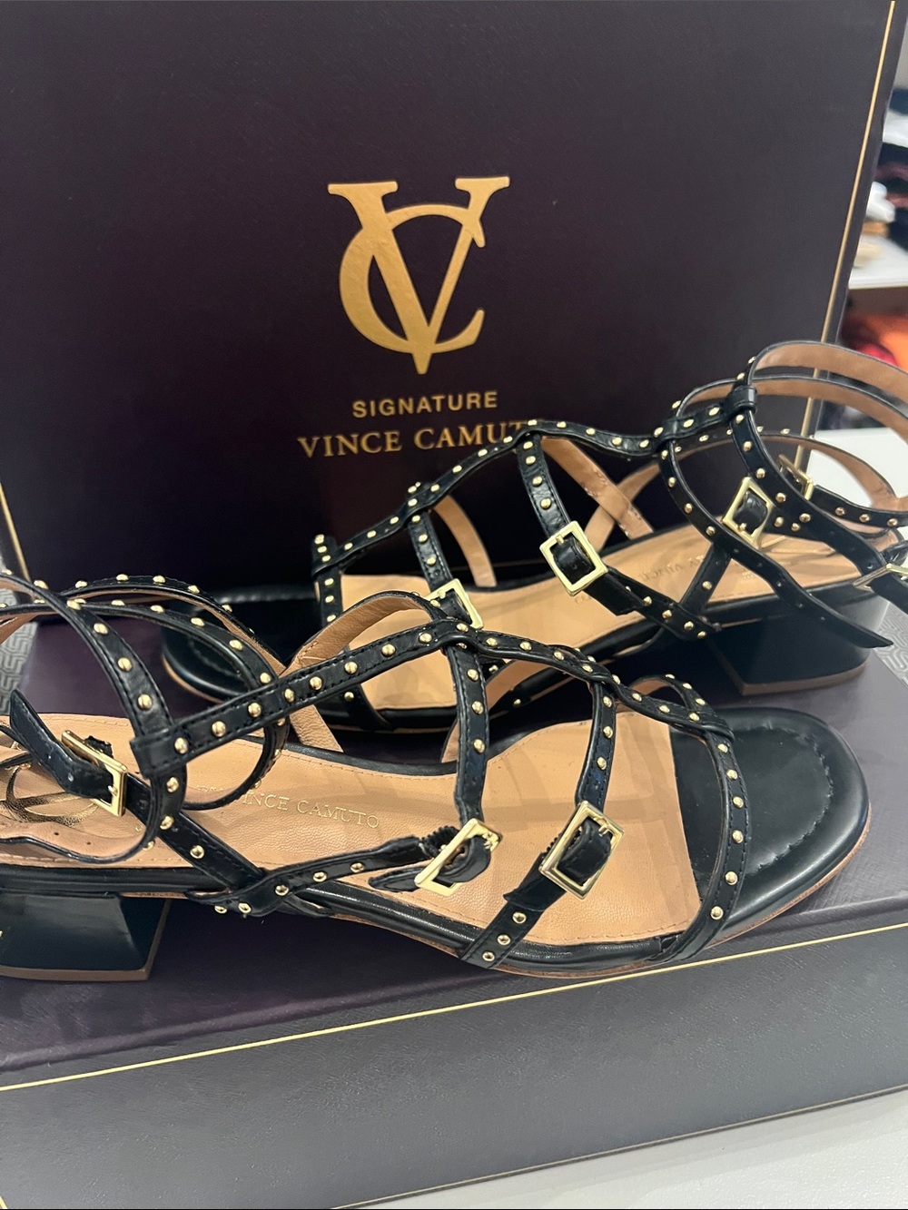 Vince Camuto Signature -Black Studded Strappy Sandal